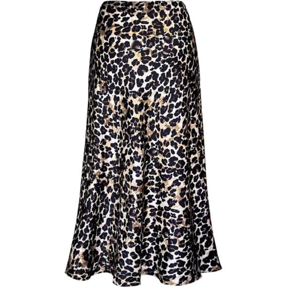 Women's Satin High Waist A Line Midi Skirt Leopard3 - Picture 2 of 5